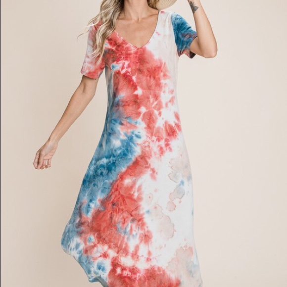 NEW Boutique Red White & Blue Plus Tie Dye Dress - Picture 9 of 13